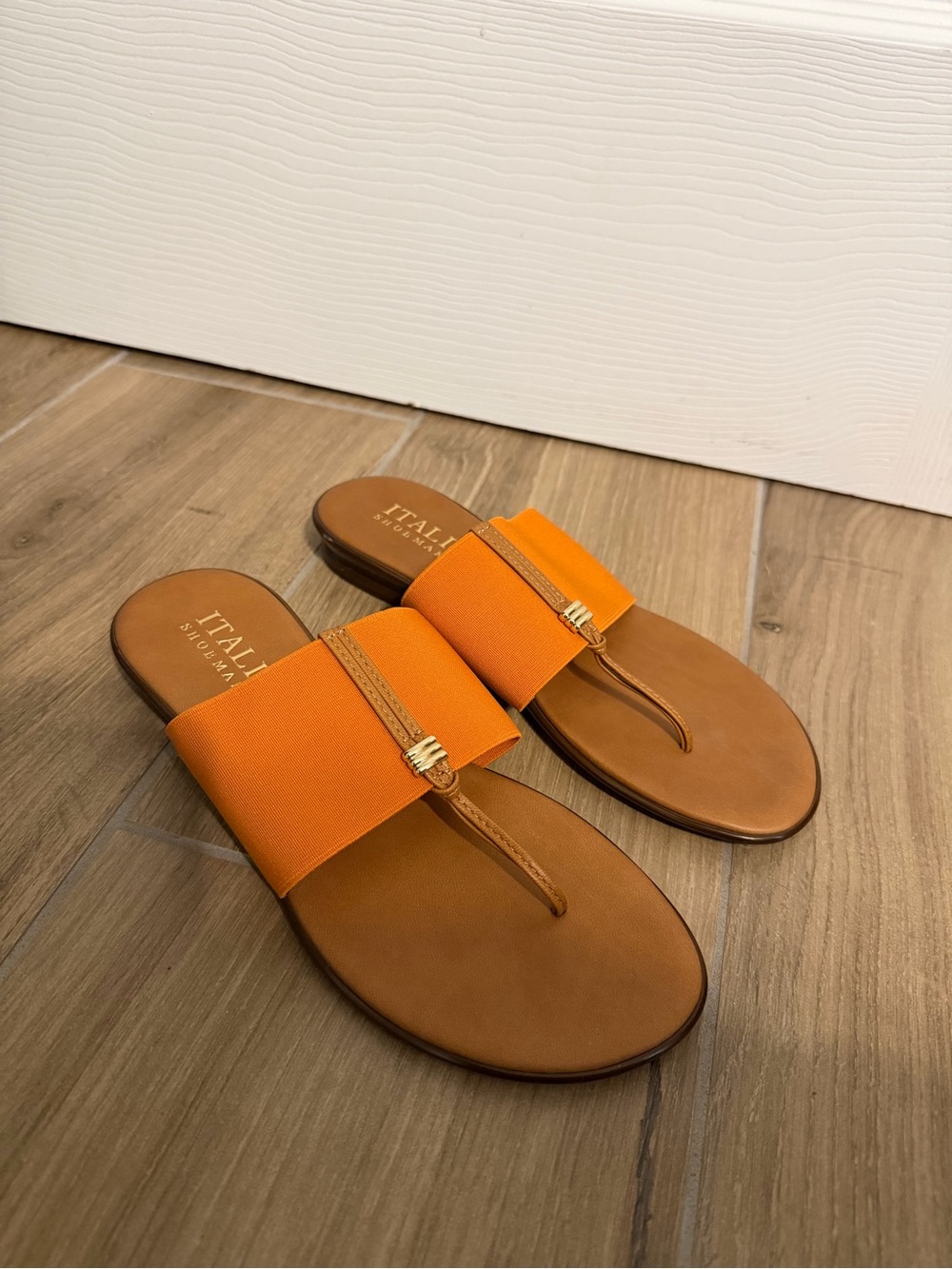 Italian Shoemakers Orange and Tan Slide Sandals